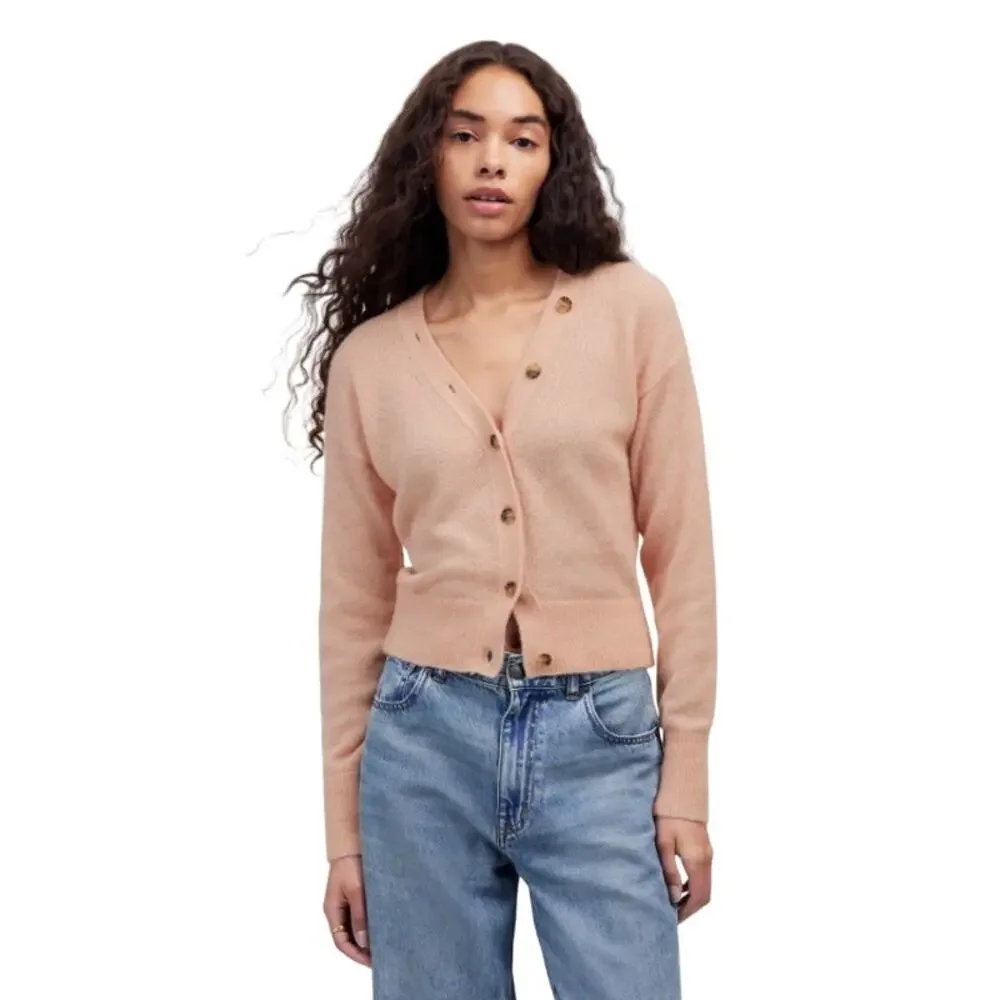 Madewell Alpaca V-Neck Cropped Cardigan Heather Pale Blush NU530 Size Small New